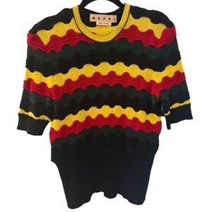 Marni Textured Ripple Knit Top IT 42 Multicolor Wave Stripe Cotton Short Sleeve